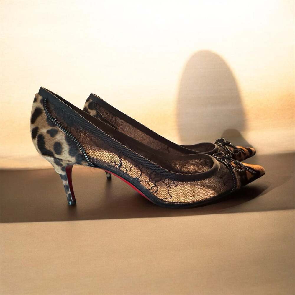 Christian Louboutin Souris 70 Pony Fur and Lace Kitten Heel Pumps